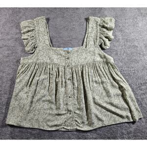 CeCe Women's Off-the-Shoulder Blouse L Sage Green with Ruffled Sleeves